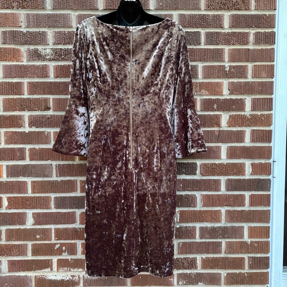 Calvin Klein Copper Brown Velvet Sheath Dress 3/4 Bell Sleeve Dress Size 12 - Picture 3 of 9